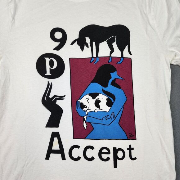 By Parra T-Shirt Accept Cat Lady Men's Size Medium White Short Sleeve Designer - Picture 5 of 8